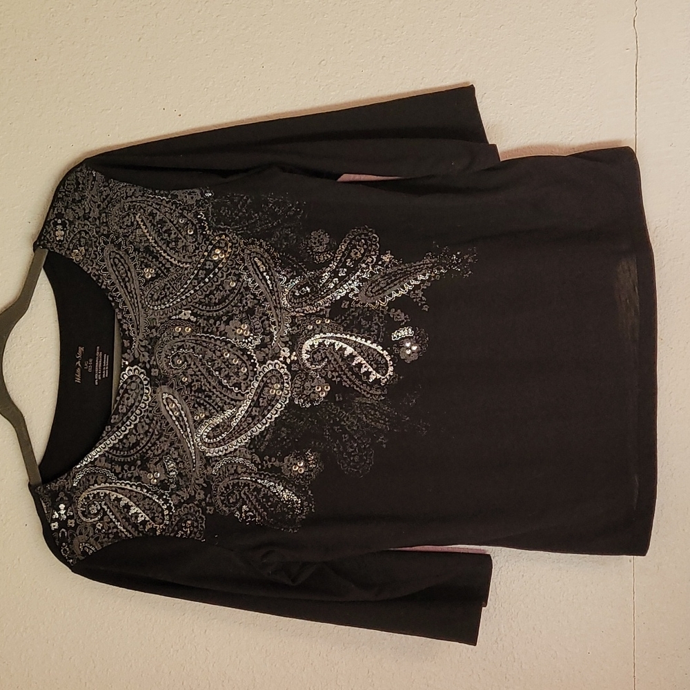 White Stag, Vintage, Black, Grey, Silver, Large, Woman, Top